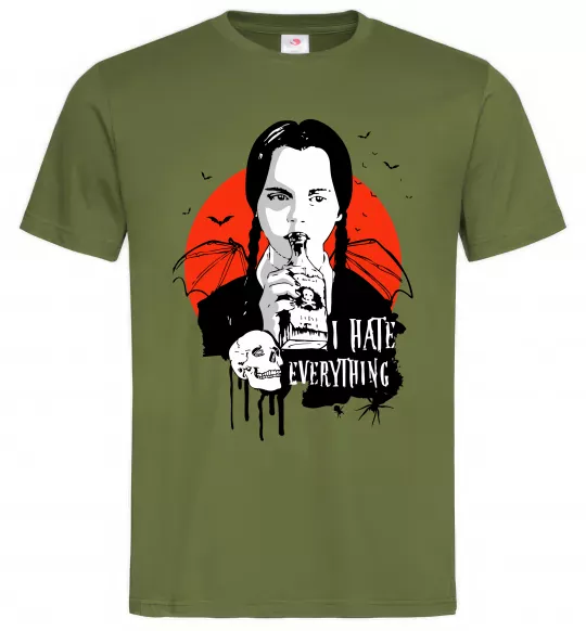Чоловіча футболка Wednesday I hate everything Оливковий фото