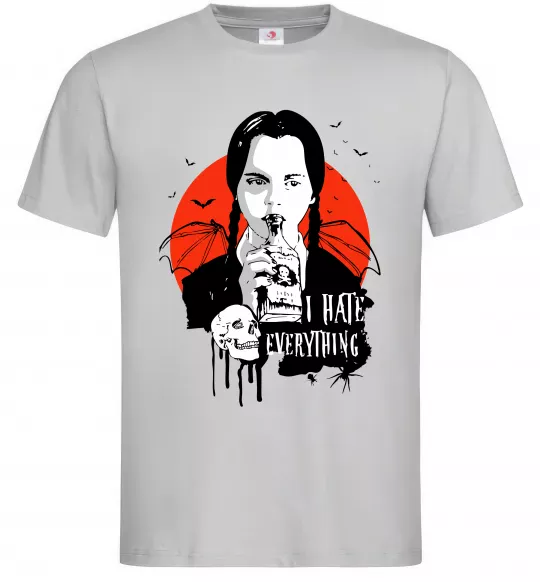 Чоловіча футболка Wednesday I hate everything Сірий фото