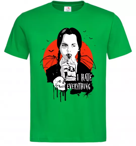 Чоловіча футболка Wednesday I hate everything Зелений фото