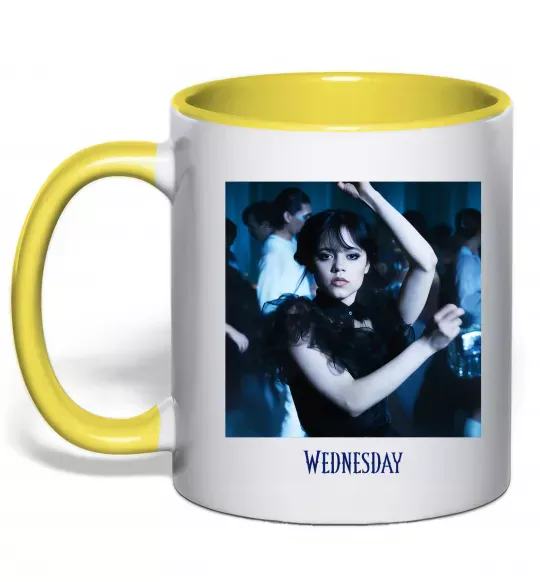 Чашка з кольоровою ручкою Wednesday dance Сонячно жовтий фото