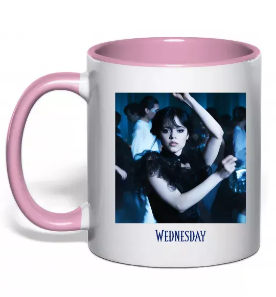 Чашка з кольоровою ручкою Wednesday dance Ніжно рожевий фото