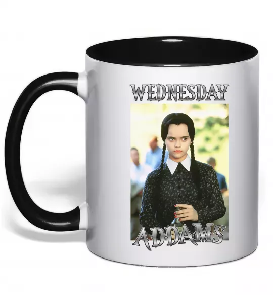 Чашка с цветной ручкой Wednesday Addams retro Черный фото
