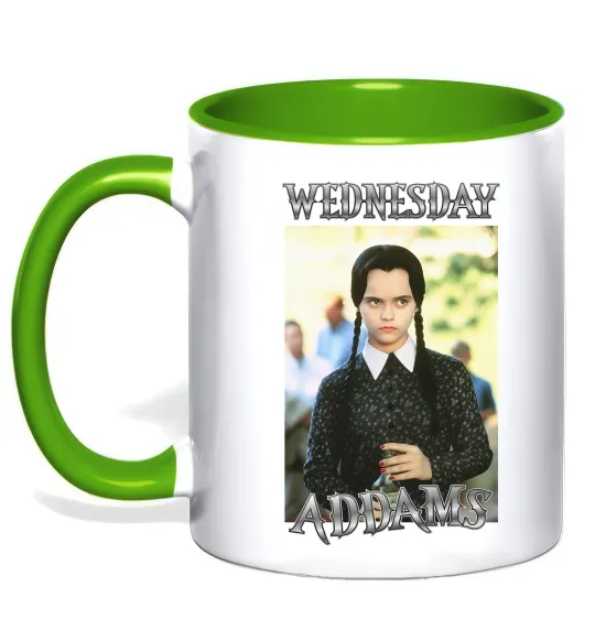 Чашка з кольоровою ручкою Wednesday Addams retro Лаймовий фото