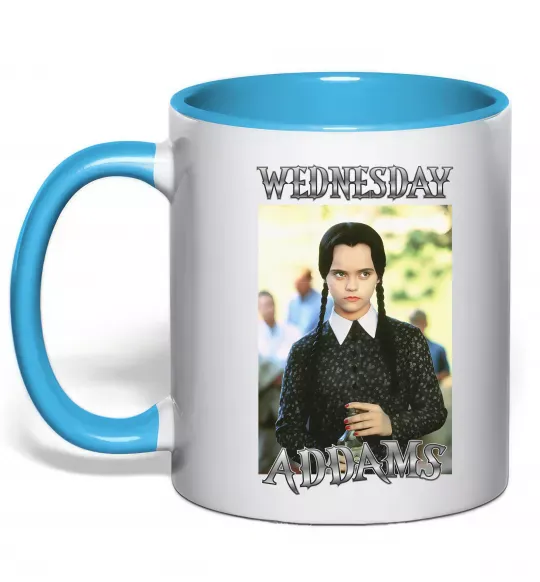 Чашка с цветной ручкой Wednesday Addams retro Голубой фото