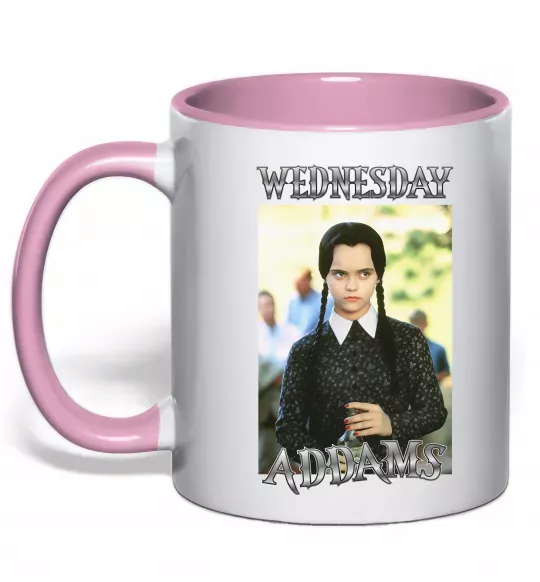 Чашка с цветной ручкой Wednesday Addams retro Нежно розовый фото