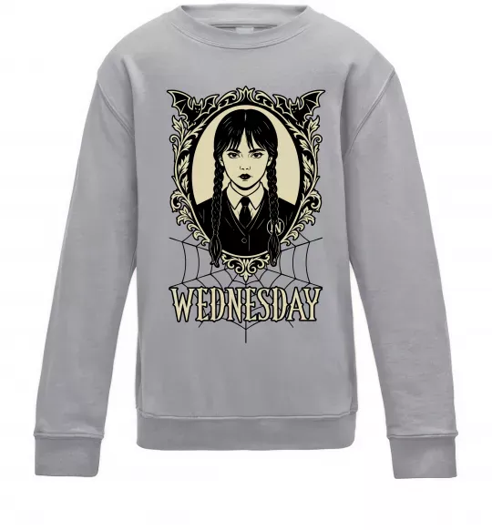 Детский Свитшот Wednesday павутина Серый меланж фото