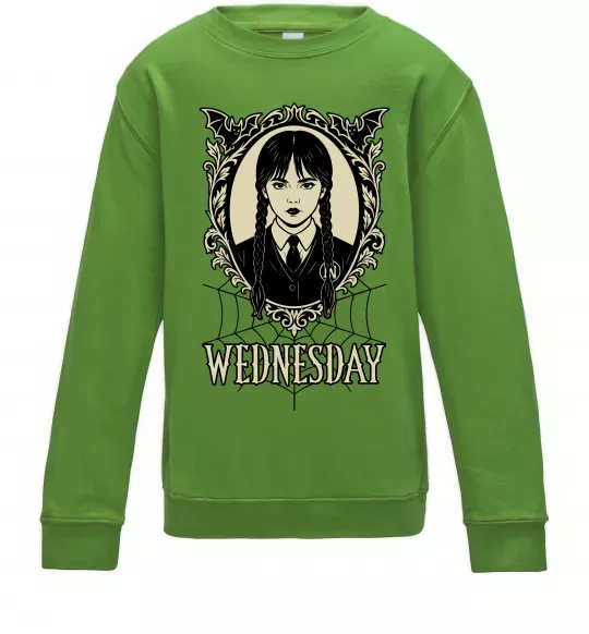Детский Свитшот Wednesday павутина Лаймовый фото