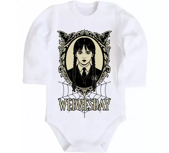 Детский боди Wednesday павутина Белый фото