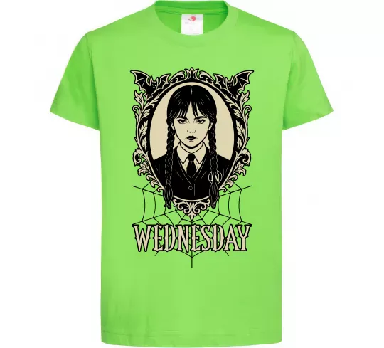 Дитяча футболка Wednesday павутина Лаймовий фото
