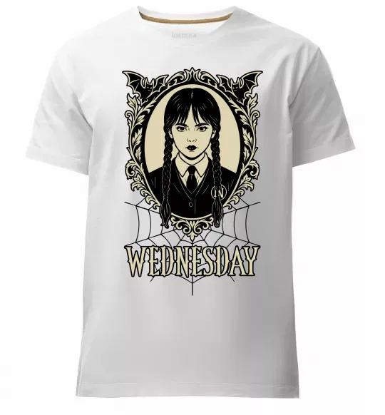 Чоловіча преміум футболка Wednesday павутина Білий фото