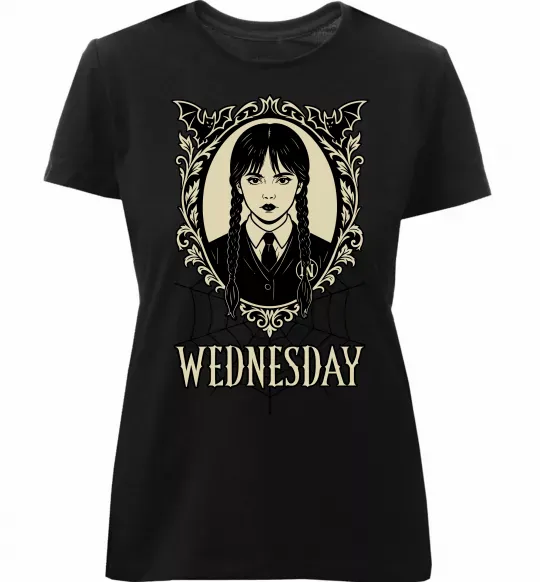 Жіноча преміум футболка Wednesday павутина Чорний фото