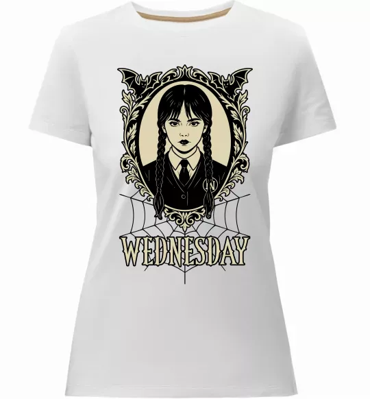 Жіноча преміум футболка Wednesday павутина Білий фото
