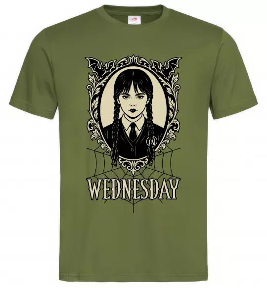 Мужская футболка Wednesday павутина Оливковый фото