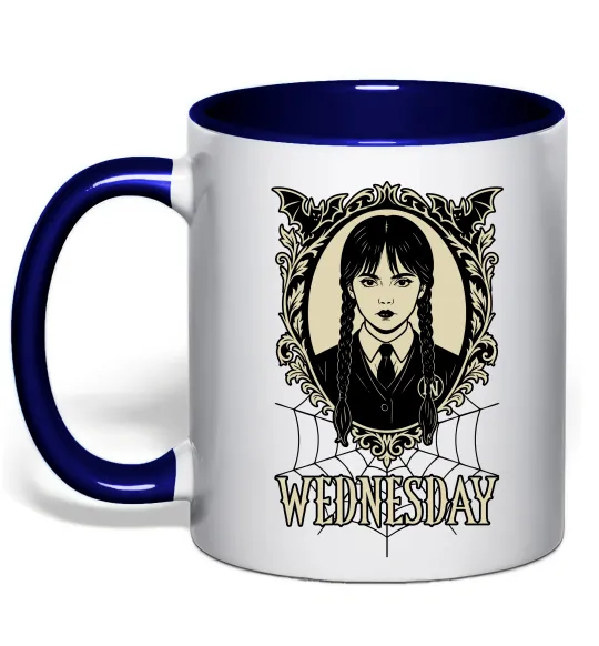 Чашка з кольоровою ручкою Wednesday павутина Глибокий темно-синій фото