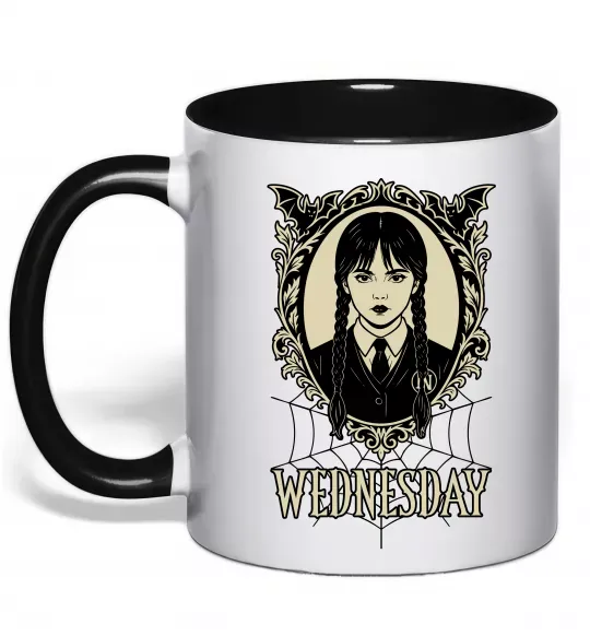 Чашка з кольоровою ручкою Wednesday павутина Чорний фото