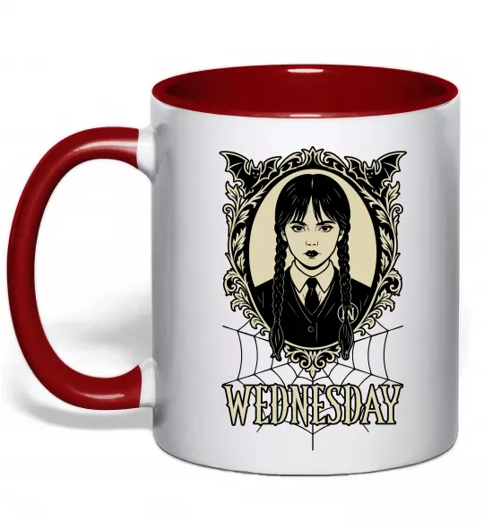 Чашка з кольоровою ручкою Wednesday павутина Червоний фото