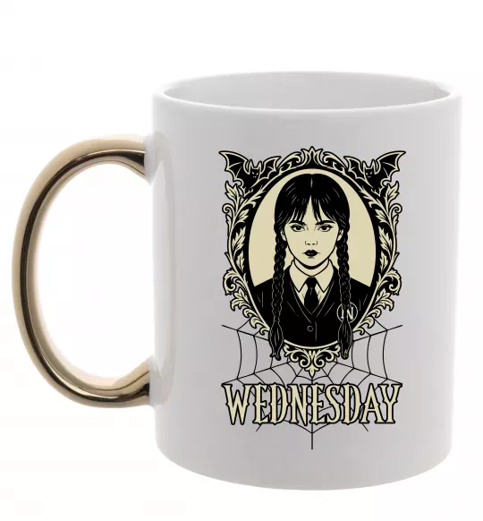 Чашка з кольоровою ручкою Wednesday павутина Золото фото
