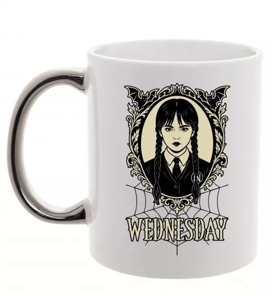 Чашка з кольоровою ручкою Wednesday павутина Срібло фото