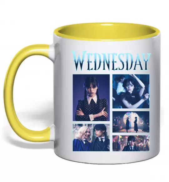 Чашка з кольоровою ручкою Wednesday колаж Сонячно жовтий фото