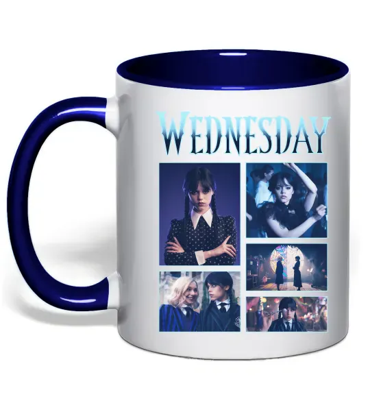 Чашка з кольоровою ручкою Wednesday колаж Глибокий темно-синій фото