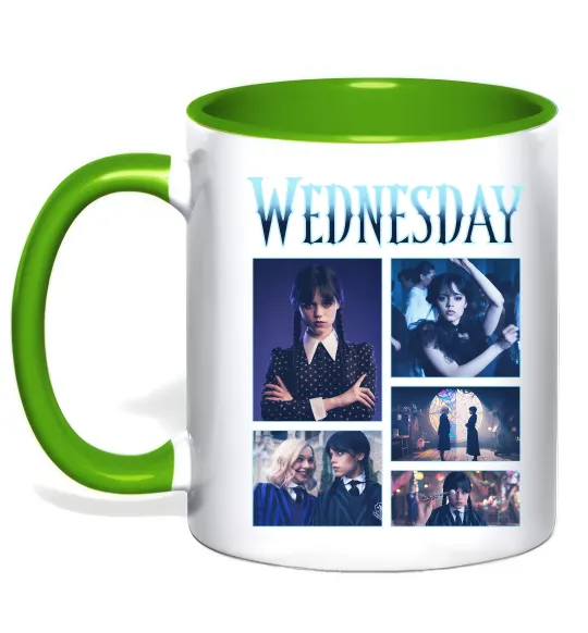 Чашка с цветной ручкой Wednesday колаж Лаймовый фото