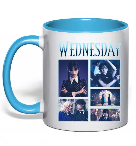Чашка з кольоровою ручкою Wednesday колаж Блакитний фото