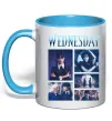 Чашка з кольоровою ручкою Wednesday колаж Блакитний фото