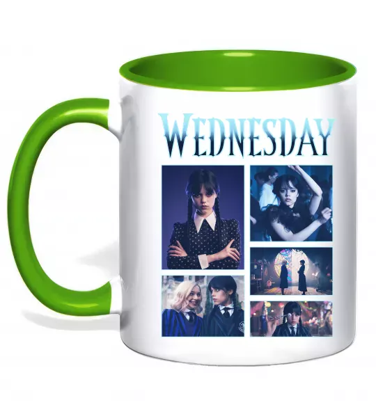 Чашка з кольоровою ручкою Wednesday колаж Зелений фото