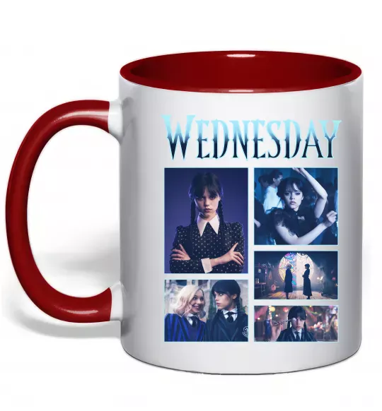 Чашка з кольоровою ручкою Wednesday колаж Червоний фото