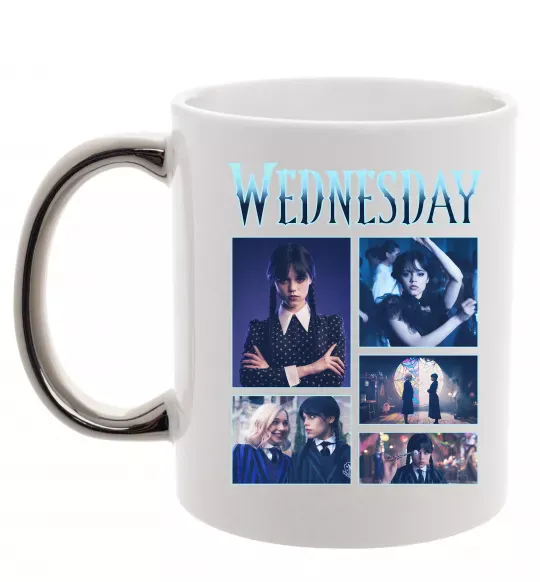 Чашка з кольоровою ручкою Wednesday колаж Срібло фото