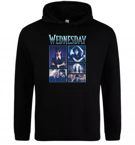 Мужская толстовка (худи) Wednesday колаж Черный фото