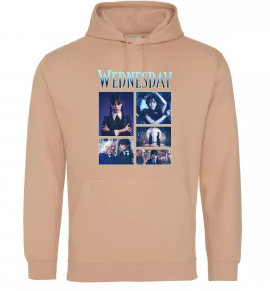 Мужская толстовка (худи) Wednesday колаж Песочный фото