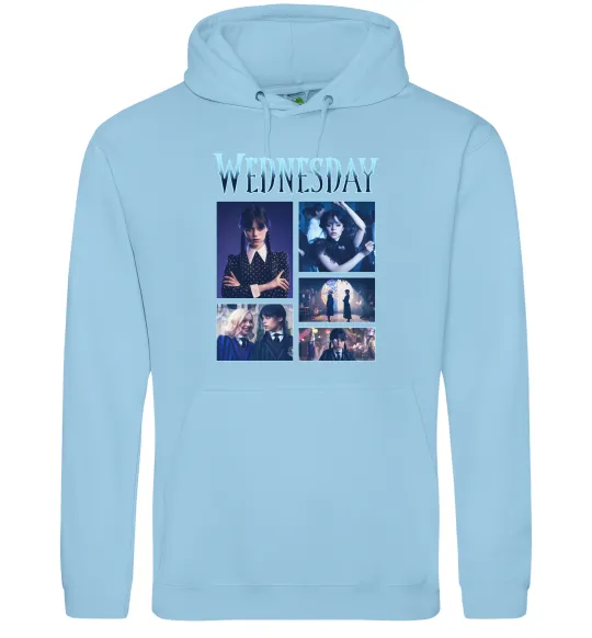 Мужская толстовка (худи) Wednesday колаж Голубой фото