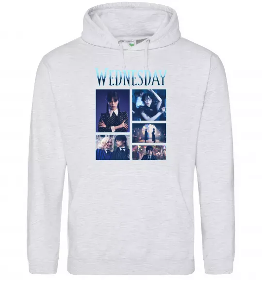 Женская толстовка (худи) Wednesday колаж Серый меланж фото