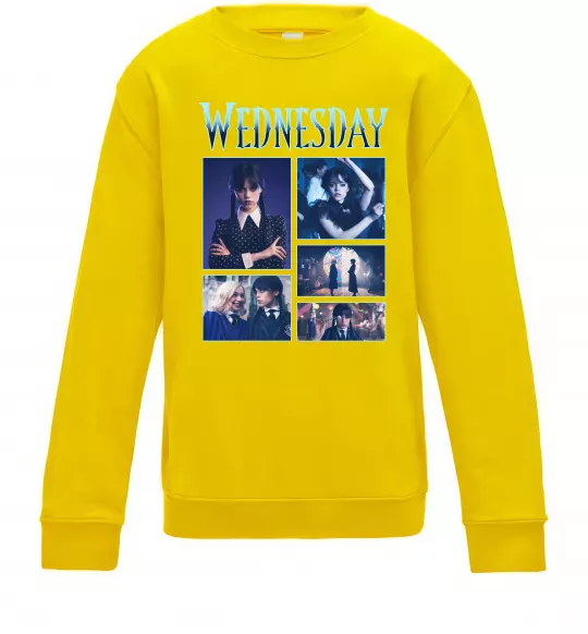 Детский Свитшот Wednesday колаж Солнечно желтый фото