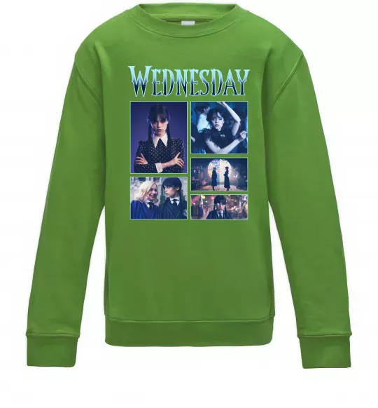Детский Свитшот Wednesday колаж Лаймовый фото