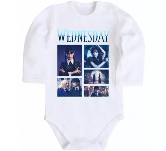 Детский боди Wednesday колаж Белый фото
