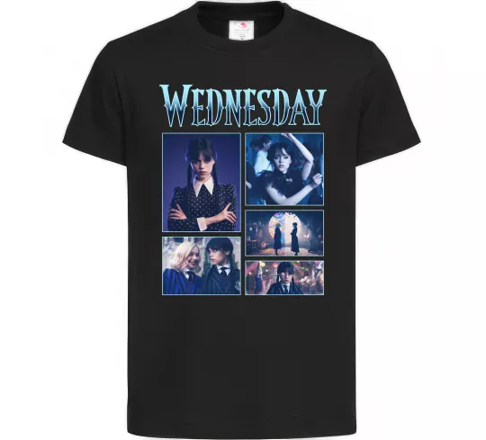 Детская футболка Wednesday колаж Черный фото