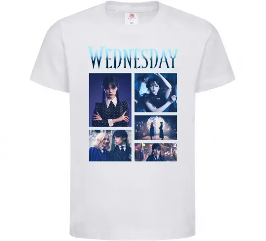 Детская футболка Wednesday колаж Белый фото