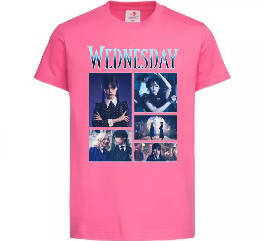 Детская футболка Wednesday колаж Ярко-розовый фото