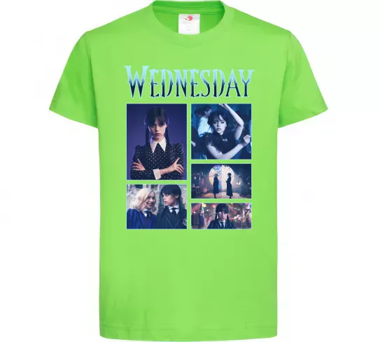 Детская футболка Wednesday колаж Лаймовый фото