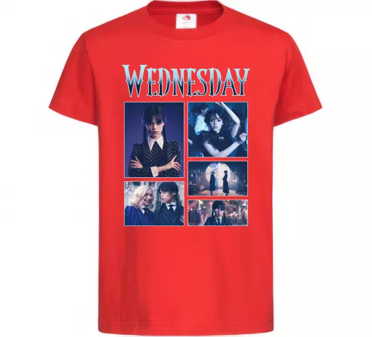 Детская футболка Wednesday колаж Красный фото