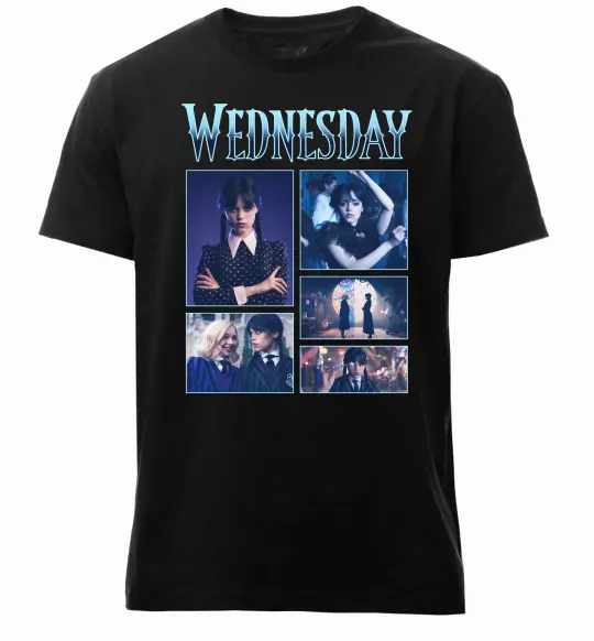 Чоловіча преміум футболка Wednesday колаж Чорний фото