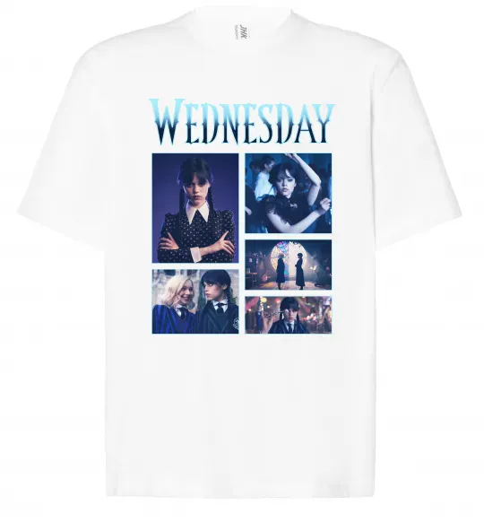 Футболка Оверсайз Wednesday колаж Білий фото