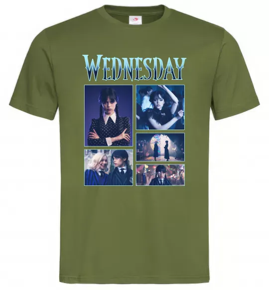 Мужская футболка Wednesday колаж Оливковый фото