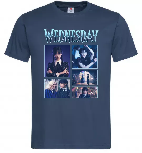 Мужская футболка Wednesday колаж Темно-синий фото