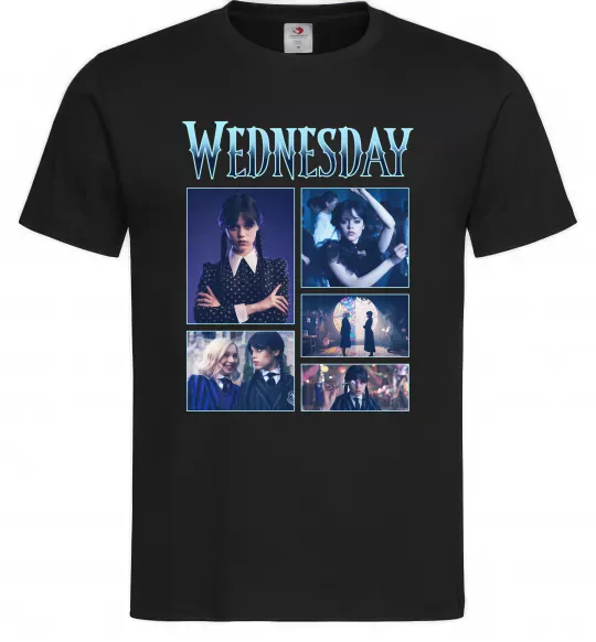 Мужская футболка Wednesday колаж Черный фото