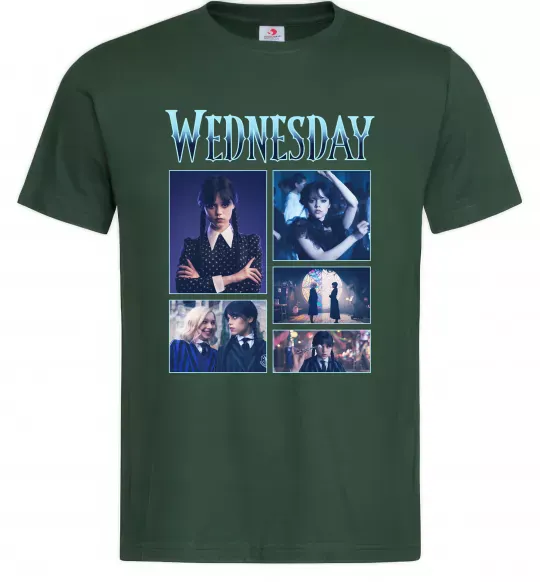 Мужская футболка Wednesday колаж Темно-зеленый фото