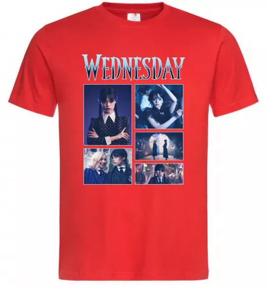 Мужская футболка Wednesday колаж Красный фото