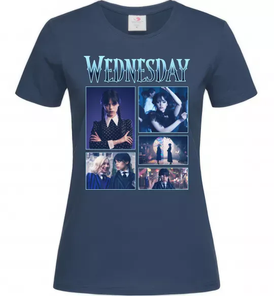Жіноча футболка Wednesday колаж Темно-синій фото